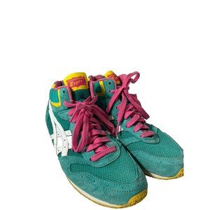 Onitsuka Tiger Women's HN806 Lace Up Shoes Teal Green Pink Yellow US 7 EU 38